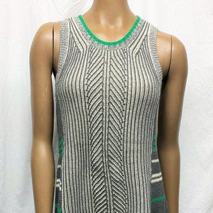 Cabi Sweater Vest sz S Gray Cream Green Cotton Blend Unique Design Pullover